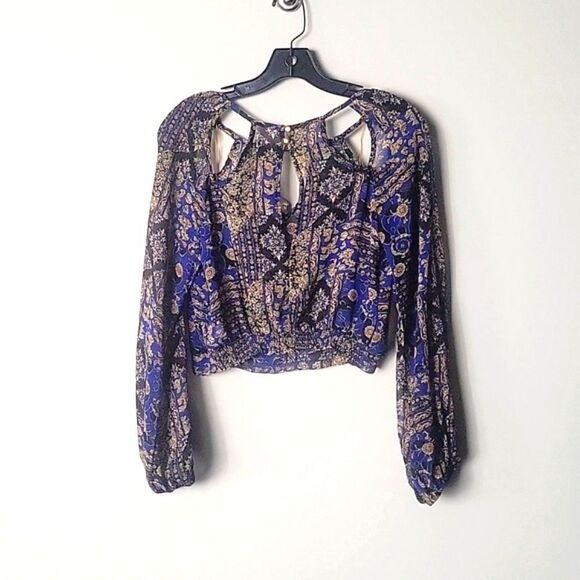 NWT S Cut Out Top Off Shoulder Crop Paisley Gypsy Boho Sexy Coquette Peasant NEW - Picture 7 of 10